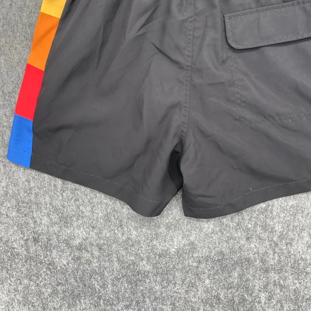 Duvin Shorts Mens XL Black Rainbow Stripe Swim Trunks Board Shorts Retro Style